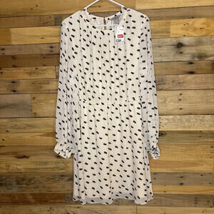 H&M Dress Women’s NWT Med, Cream w/Black Spots, Knee Length, Long Sleeve